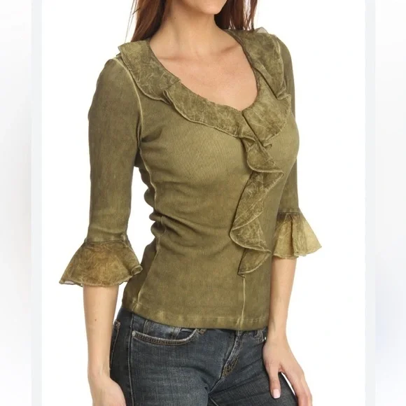 Barbara Lesser Romantic Ruffle Top In Black Size XL - Picture 3 of 10